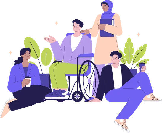 People listening handicapped man  Illustration