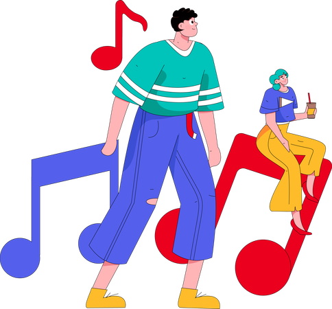 People Listening Music  Illustration
