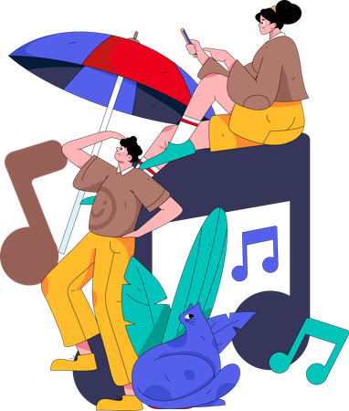 People Listening Music  Illustration