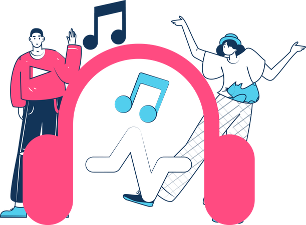 People Listening Music  Illustration