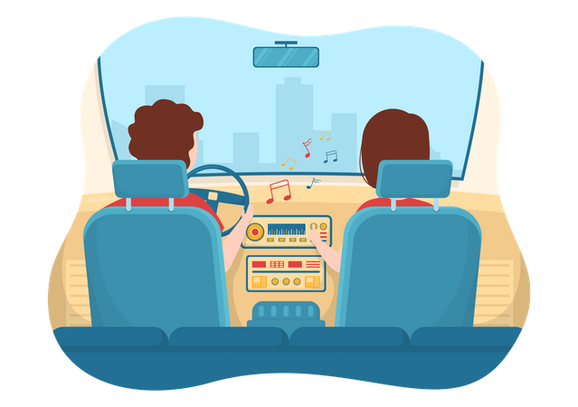 People listening music in car  Illustration