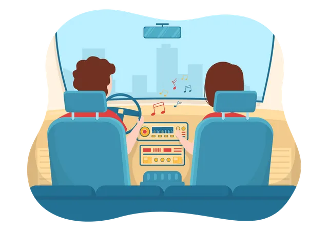 People listening music in car  Illustration