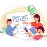 illustrations of people listening podcast