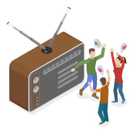 People listening radio  Illustration