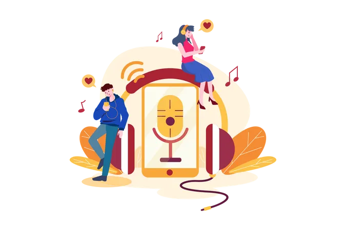 People listening to audio podcast  Illustration