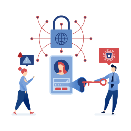 People logging into accounts with biometric security  Illustration