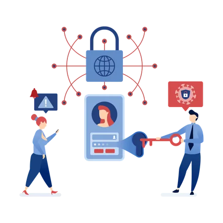 People logging into accounts with biometric security  Illustration