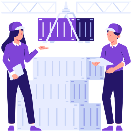 People looking at container delivery  Illustration