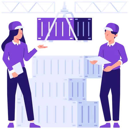 People looking at container delivery  Illustration