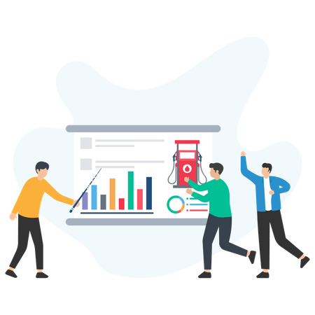 People looking at fuel price analysis  Illustration