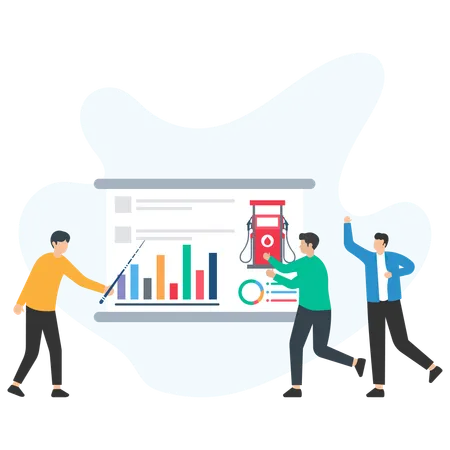 People looking at fuel price analysis  Illustration