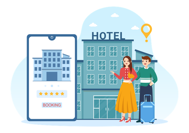 People looking at hotel review  Illustration