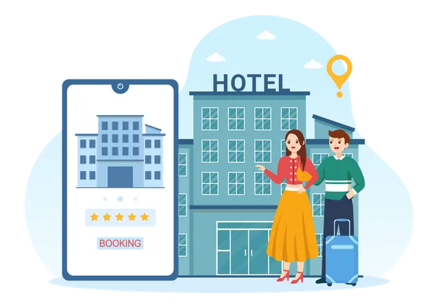 People looking at hotel review  Illustration