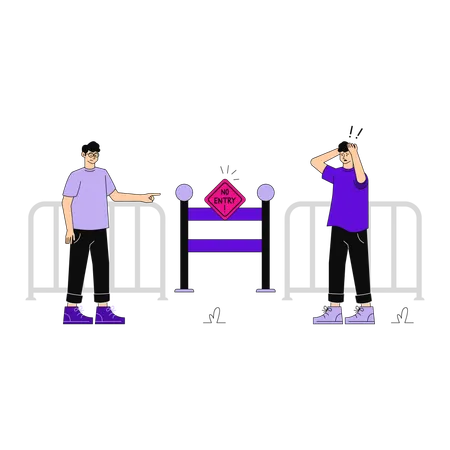 People looking at no entry sign  Illustration