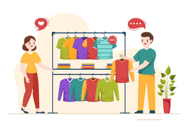 People looking at t shirt at showroom  イラスト