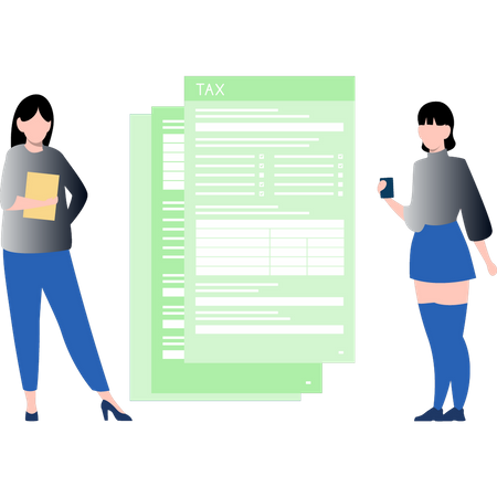 People looking at tax documents Illustration