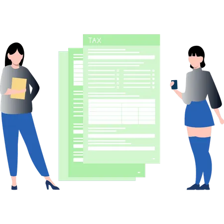 People looking at tax documents  Illustration