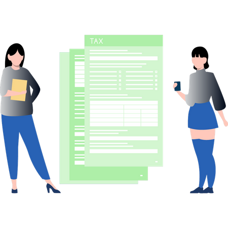 People looking at tax documents  Illustration