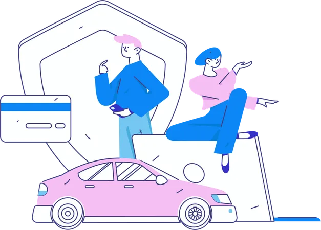 People looks for car security  Illustration