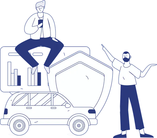 People looks for car security  Illustration