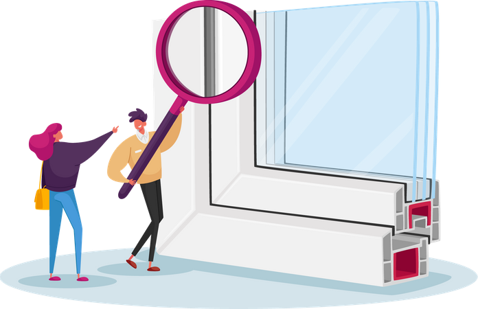 People magnify PVC window  Illustration