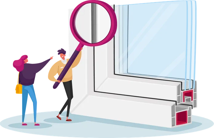 People magnify PVC window  Illustration