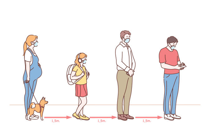 People maintain distance in queue  Illustration