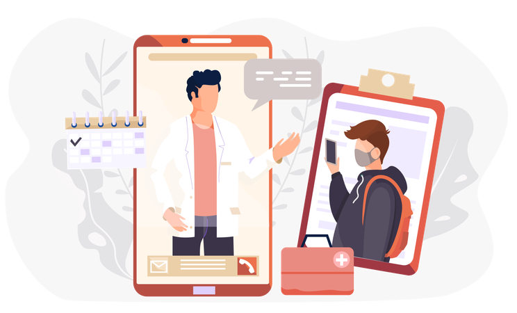 People maintaining social distancing by using mobile phone in quarantine during virus outbreak  Illustration