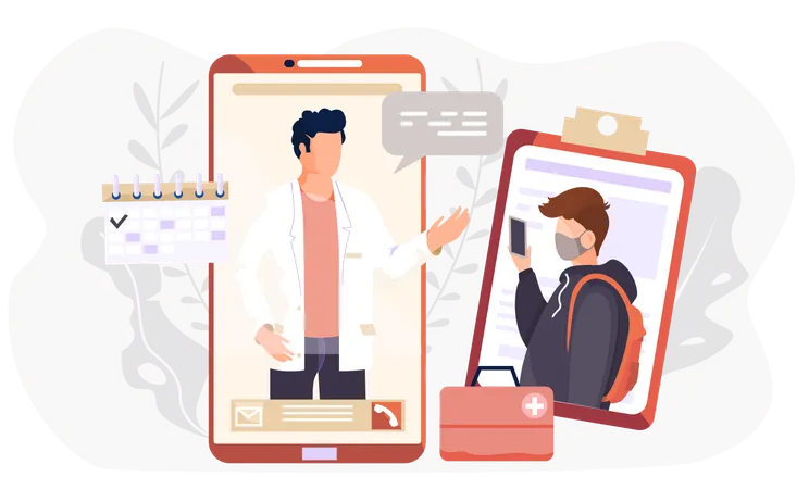 People maintaining social distancing by using mobile phone in quarantine during virus outbreak  Illustration