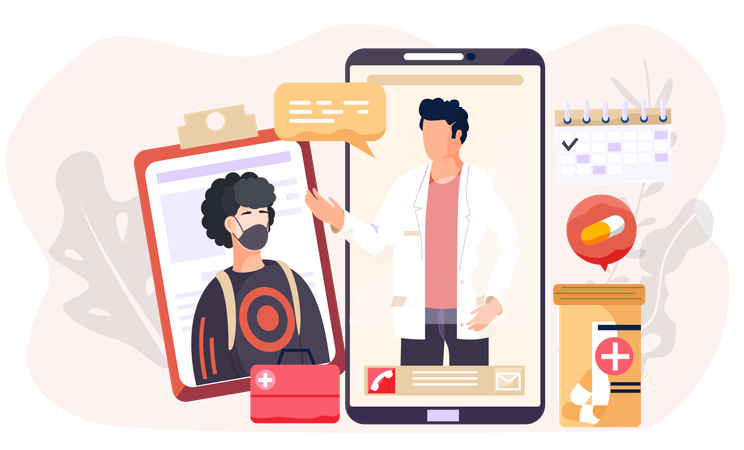 People maintaining social distancing by using mobile phone in quarantine during virus outbreak  Illustration