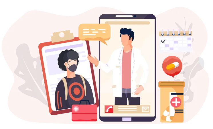 People maintaining social distancing by using mobile phone in quarantine during virus outbreak  Illustration