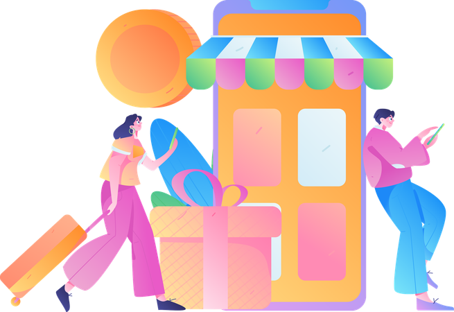 People Makes Shopping Purchases  Illustration