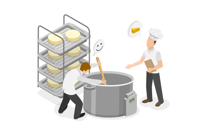 3 D Isometric Flat Vector Conceptual Illustration Of Making Cheese Process Of Dairy Product Production イラスト