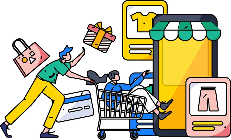 People making clothes purchase from website  Illustration