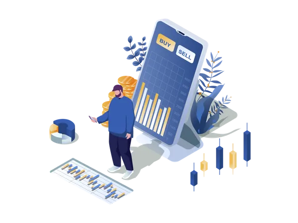 People making investments using smartphone app  Illustration
