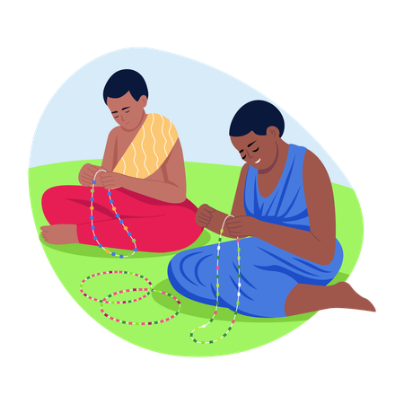 People making kenyan beadwork  Illustration