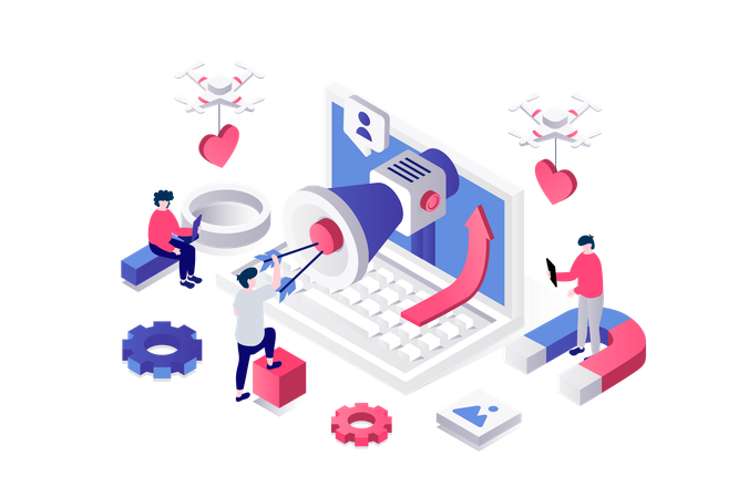 People making online advertisement  Illustration