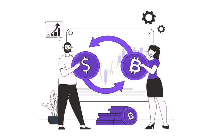 People making online cryptocurrency  transactions  Illustration