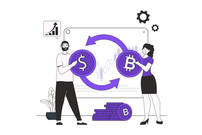 Cryptocurrency Web Concept With Character Scene In Flat Design People Making Online Transactions And Investing Money In Vector Illustration For Social Media Marketing Material Illustration