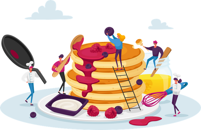 People making pancake together Illustration