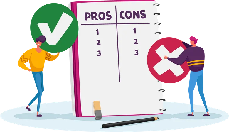 People making Pros and Cons list Illustration