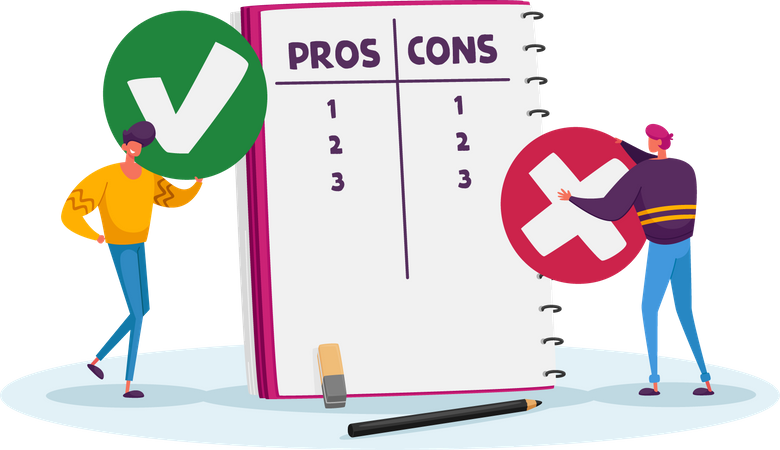 People making Pros and Cons list  Illustration