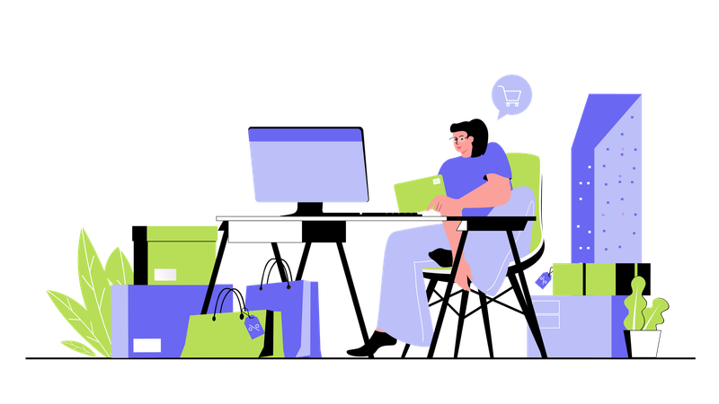 People making purchases in internet stores paying using credit card making online shopping on sale  Illustration