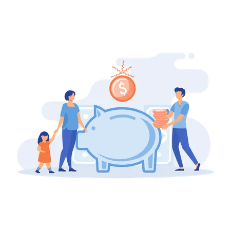 People making savings in piggy bank  Illustration