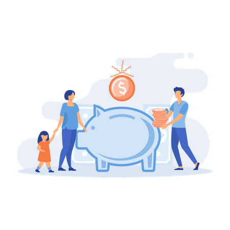 People making savings in piggy bank  Illustration