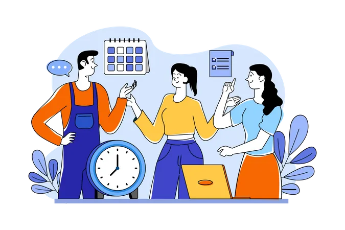 People making schedule together Illustration