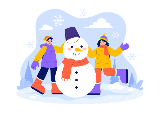 People making snowman  Illustration