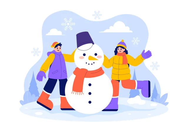 People making snowman  Illustration