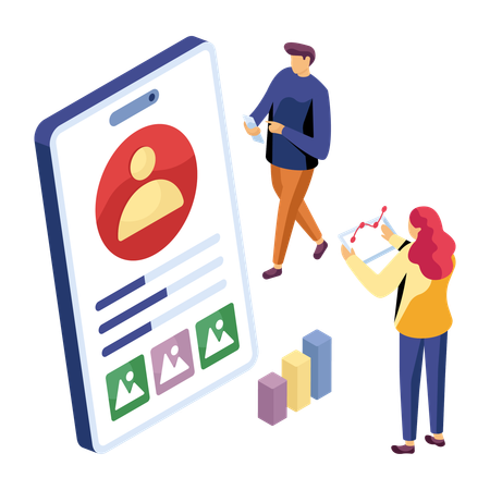 People managing business profile  Illustration