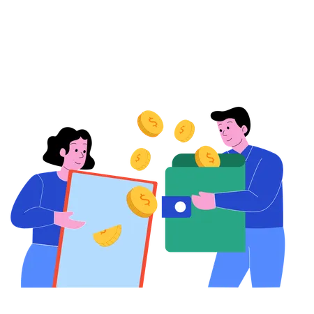 People Managing Online Payments and Wallet  Illustration